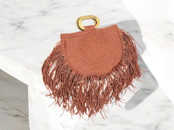 Terracotta Crochet Half-Moon Bag with Fringe - Image 2
