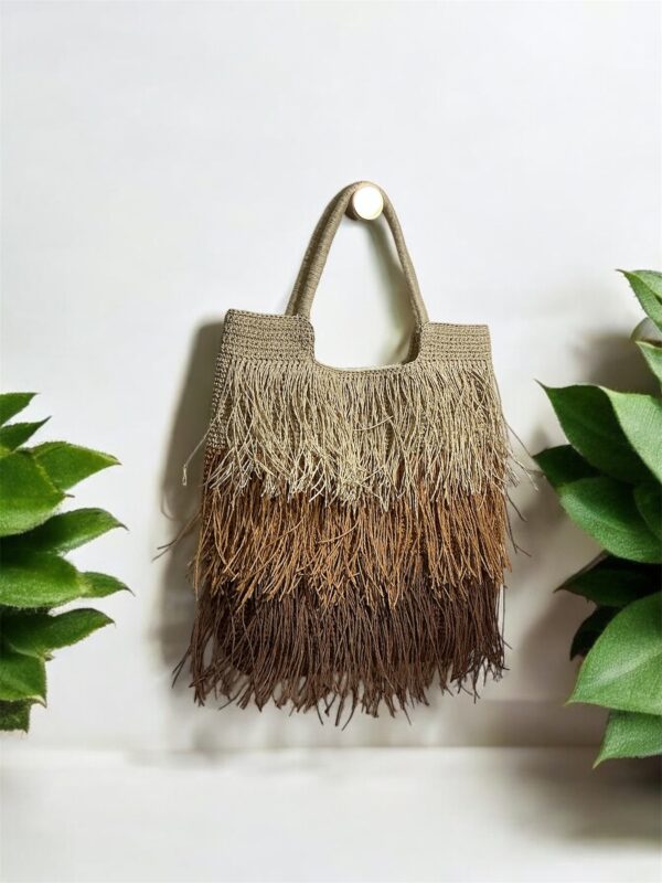 Tiered Fringe Raffia Tote Bag