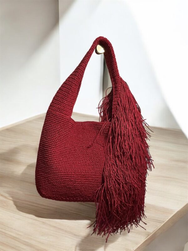 Red Crochet Shoulder Bag with Fringe - Image 2