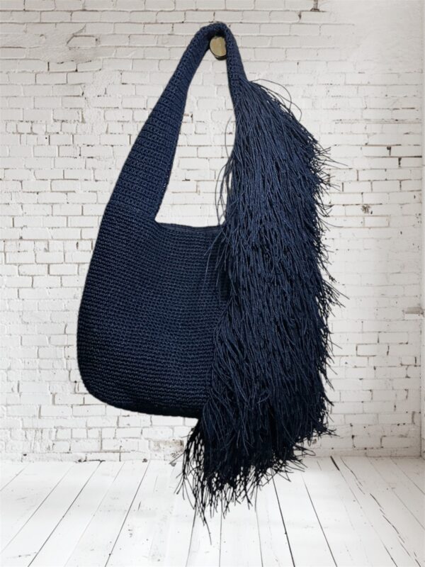 Blue Crochet Shoulder Bag with Fringe - Image 2