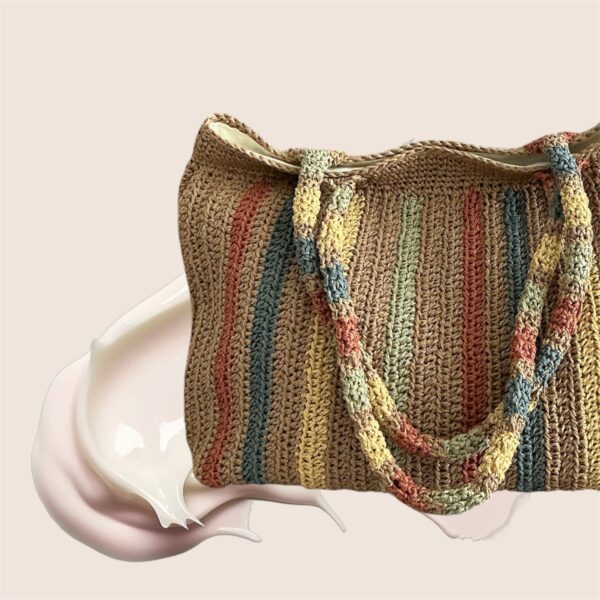 Striped Woven Tote Bag - Image 2
