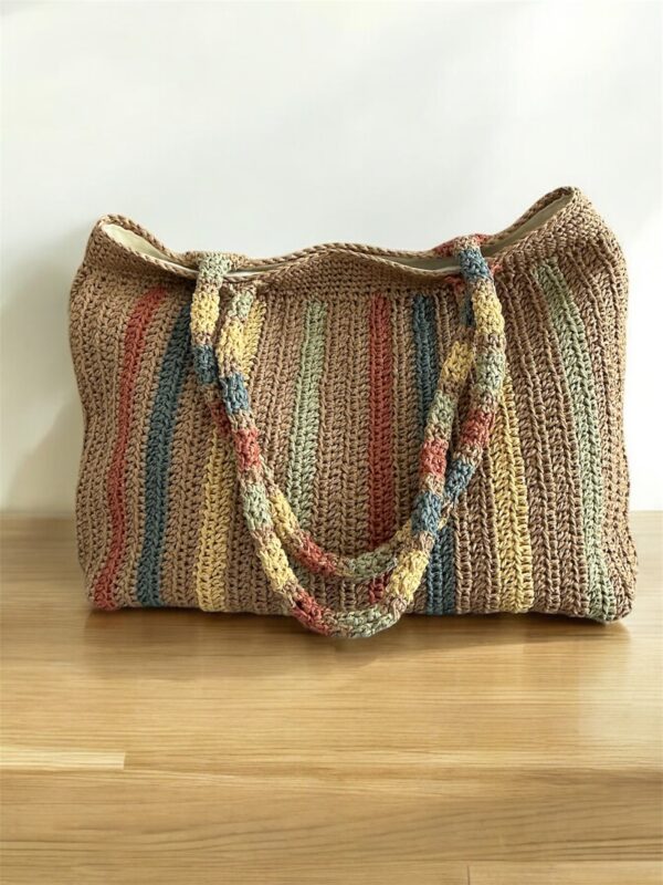 Striped Woven Tote Bag