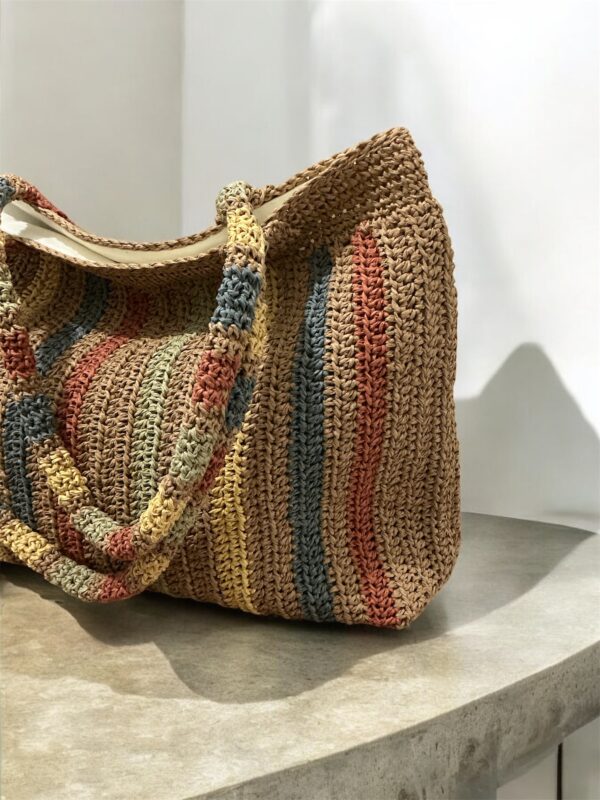 Striped Woven Tote Bag - Image 3