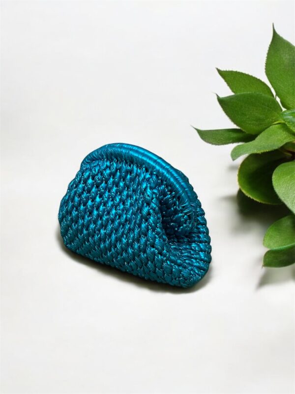 Metallic Blue Crochet Clutch Bag