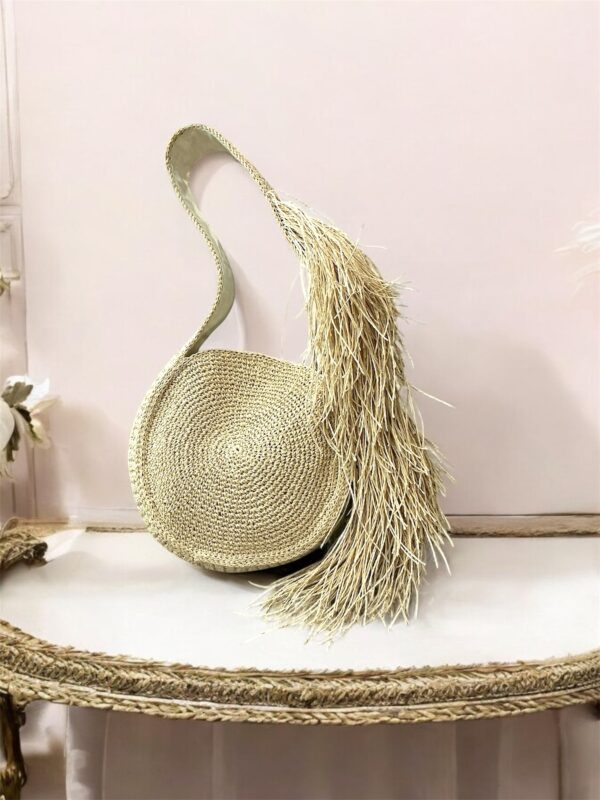 Circular Woven Shoulder Bag with Fringe - Image 2