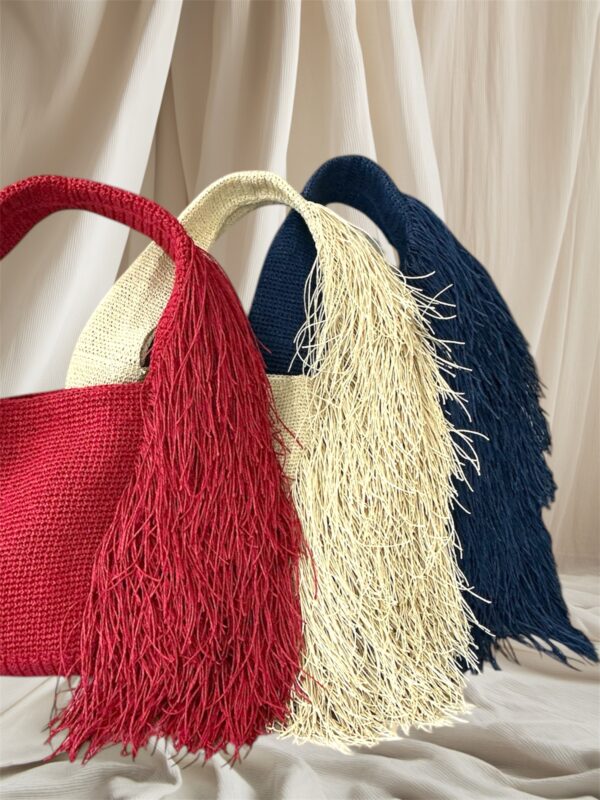 Red Crochet Shoulder Bag with Fringe - Image 3